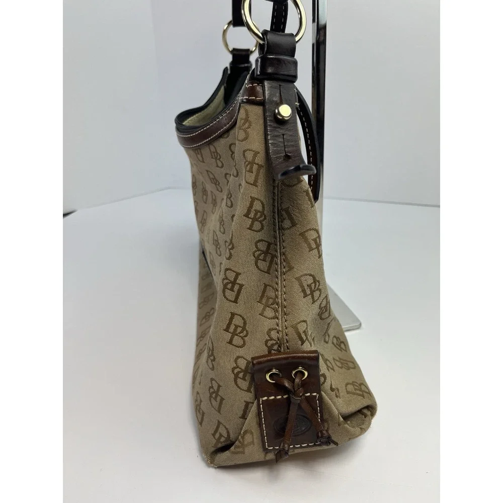 Dooney & Bourke Gretta Hobo Shoulder Handbag Large Satchel Purse Brown Canvas